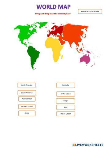 World Outline Map - Continents - Oceans