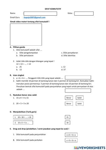 Bapa jo akm matematika bilangan cacah sifat komutatif