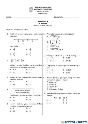 CAKNA MATEMATIK TINGKATAN 1