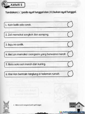 Buku Aktiviti BM Tahun 1 ms15