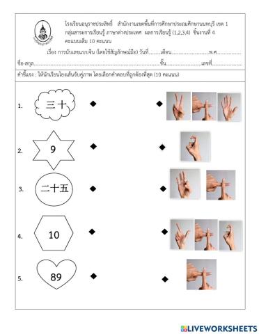 ใบงาน  การนับเลขแบบจีน (โดยใช้สัญลักษณ์มือ)