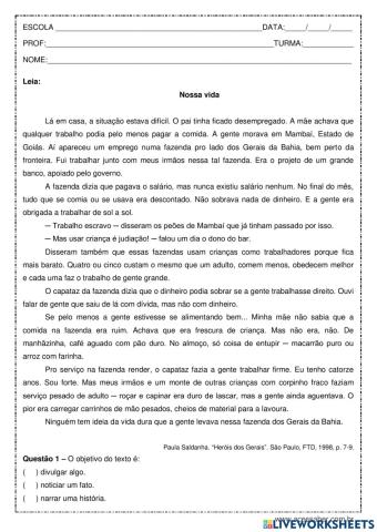 Interpretação de texto - 7º ano