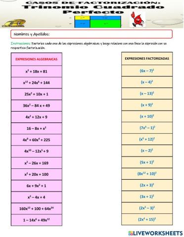 Factorización de Trinomios Cuadrados Perfectos