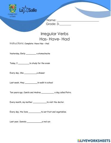 Irregular verbs- have-has-had