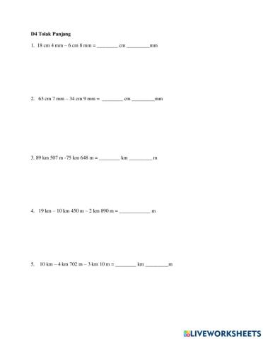 Matematik Tahun 4 : Tolak Panjang