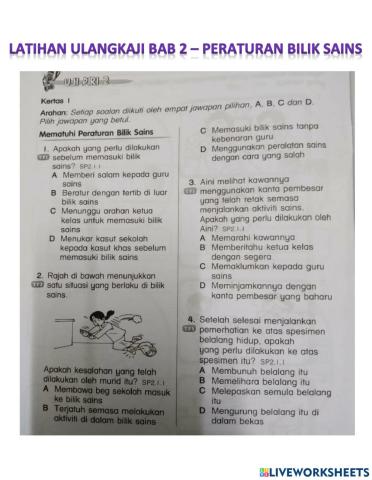 Latihan ulangkaji bab 2 - peraturan bilik sains