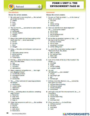 Form 5 unit 5 the environment p68