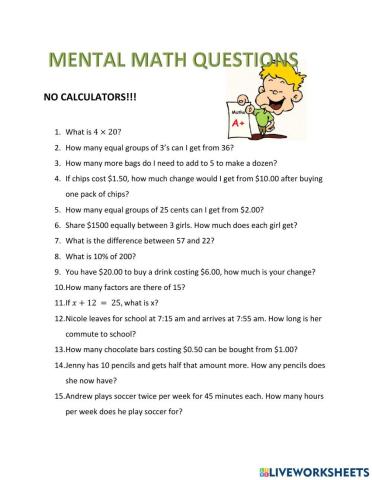 Mental math yr 6