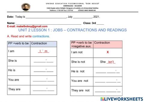 Jobs-contractions and reading