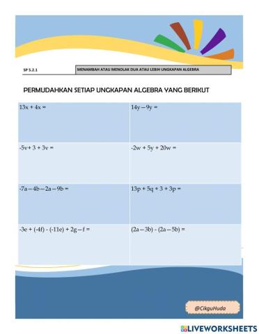 Menambah Dan Menolak Ungkapan Algebra