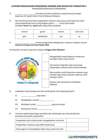 Latihan Pengukuhan PJK Tingkatan 5 Pemakanan