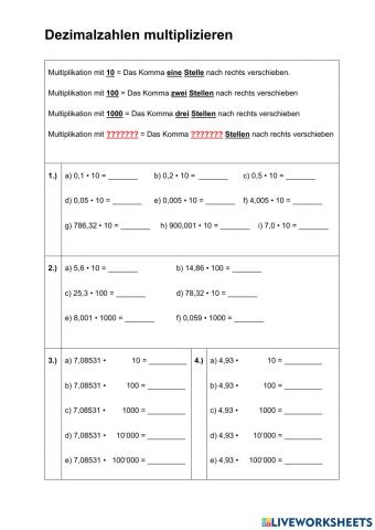 Dezimalzahlen mit Stufenzahlen multiplizieren