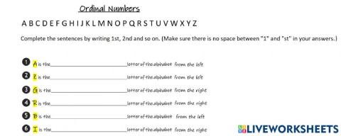 Ordinal numbers 0-20