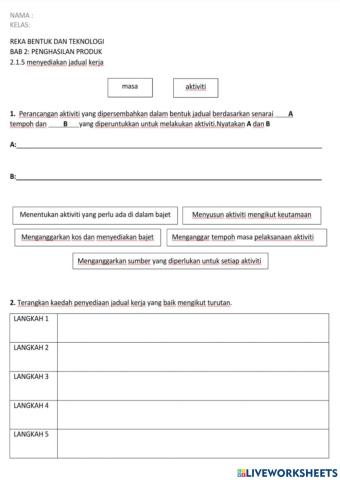 2.1.5 Menyediakan jadual kerja