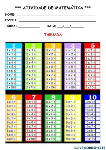 Ativ Matemática TABUADA