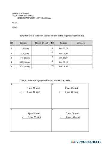 Matematik tahun 4 (masa dan waktu)