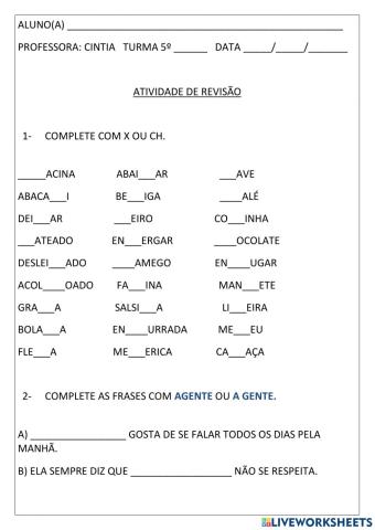 Ortografia: atividade de revisão