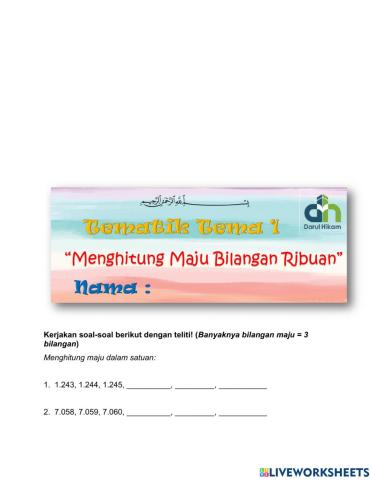 Menghitung Maju Bilangan Ribuan - Tema 1