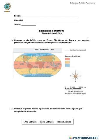 Exercício com mapa- Zonas Climáticas