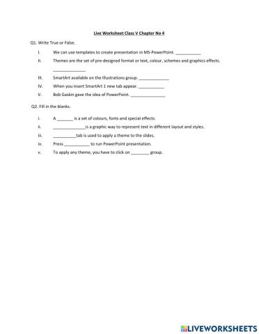 Computer Live Worksheet Chapter 5