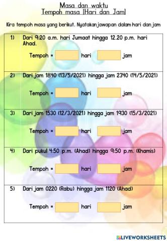 Tempoh masa - hari dan jam