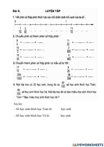 Vở bài tập toán 5- tiết 6