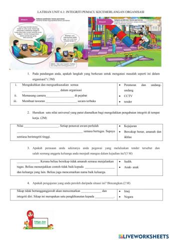 Latihan unit 6.1: integriti pemacu kecemerlangan organisasi