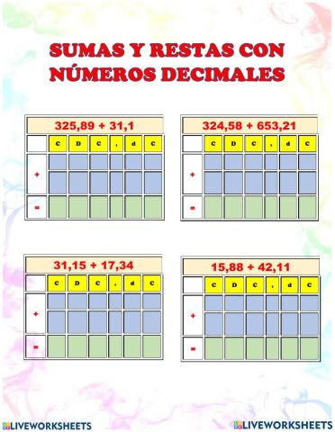 Sumas y restas con decimales