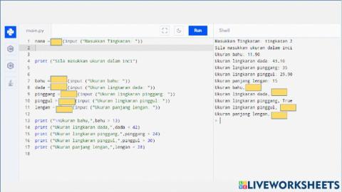 3.1.5 Menggunakan gabungan jenis data, pemboleh ubah, pemalar dan operator untuk menyelesaikan masalah