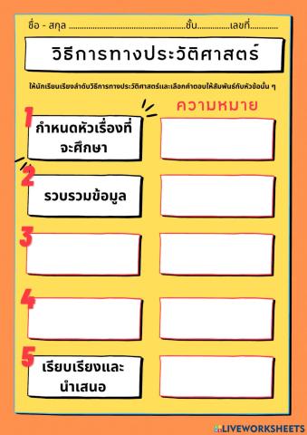 ใบงานเรื่อง วิธีการทางประวัติศาสตร์