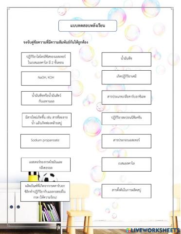 แบบทดสอบหลังเรียน เรื่อง ปฏิกิริยาสะปอนนิฟิเคชัน