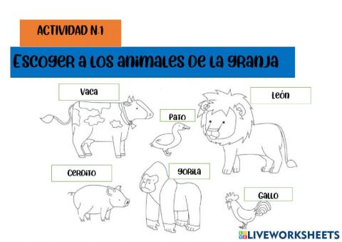 Escoger cuales son los animales de la granja