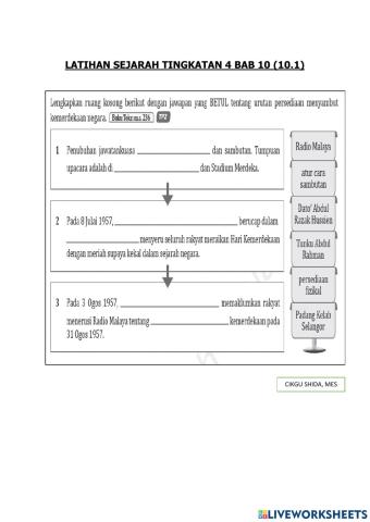 Sejarah Tingkatan 4 (Bab 10 : 10.1 (i))