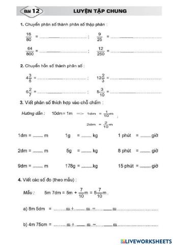 Vở bài tập toán 5- tiết 12