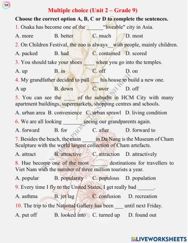 Multiple choice 2 (Unit 2 – Grade 9)