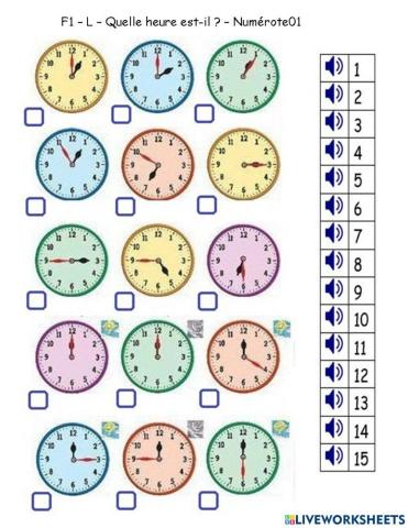 F1 - L - Quelle heure est-il? - Numérote 01