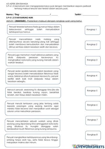 S.p 4.1.2 syair burung nuri (maksud, tema & persoalan, bentuk)