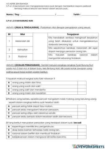 S.p 4.1.2 syair burung nuri (nilai & pengajaran, soalan pemahaman)