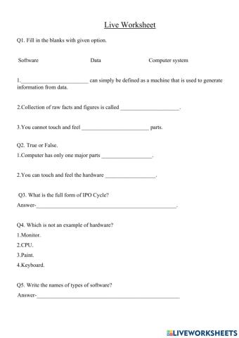 Chapter 1 Revision live worksheet