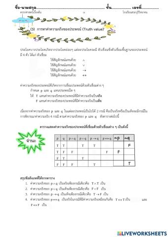 สรุปตารางค่าความจริง 01