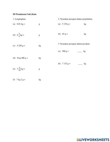 Matematik Tahun 5 : Penukaran Unit Jisim