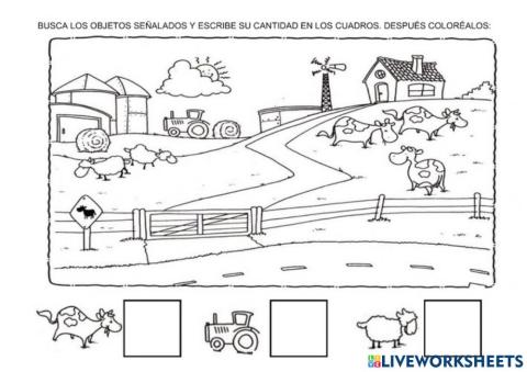 Cuenta los animales de la granja y escríbelos