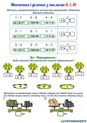 Множення і ділення з числами 0, 1, 10