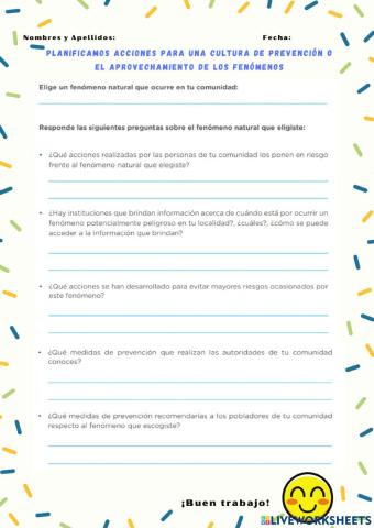 Planificamos acciones para una cultura de prevención o el aprovechamiento de los fenómenos