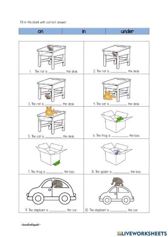 Place preposition (on, in, under)