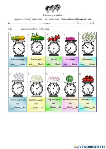 ตัวชี้วัดที่ 12 แบบทดสอบเรื่องการชั่ง