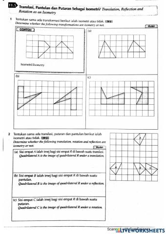Latihan translasi, pantulan dan putaran sebagai isometri