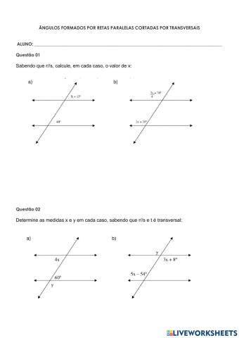 Ângulos formados por retas paralelas cortadas por transversais