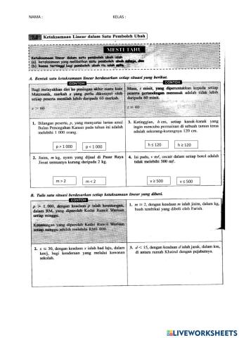 Ketaksamaan Linear dalam satu pembolehubah