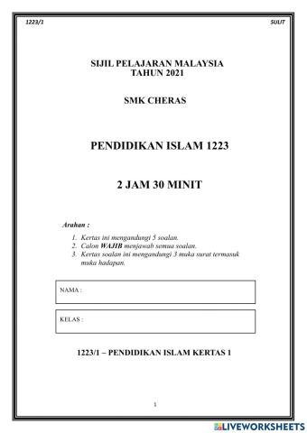 Ujian pra spm 1-2021 Pendidikan Islam Bhg 2